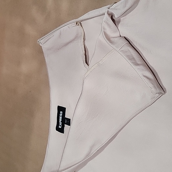 Express Size 4 Bone Colored High Waisted Satin Front Slit Midi Slip Skirt - Picture 14 of 16